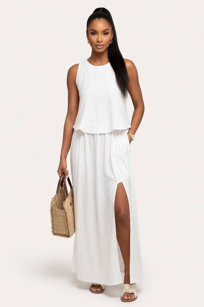 Halter Split Midi Dress — White