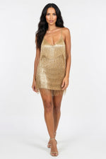 Sequin Halter Mini Dress — Gold