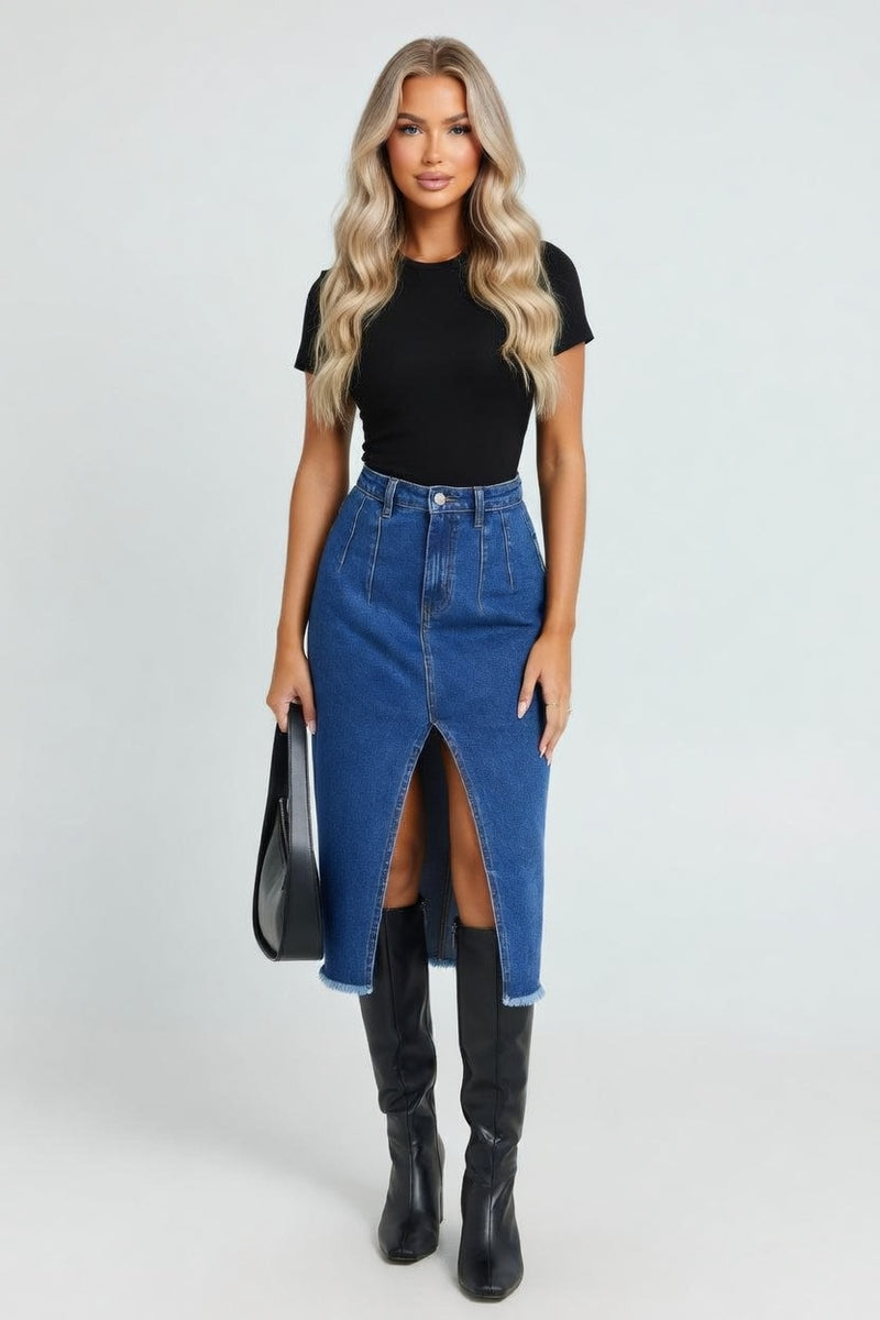 High Waisted Denim Mini Skirt — front view