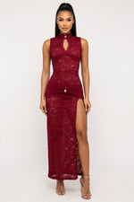 Lace High Slit Dress — Burgundy
