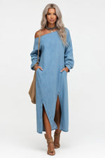 Off-Shoulder Slit Maxi Dress — Sky Blue