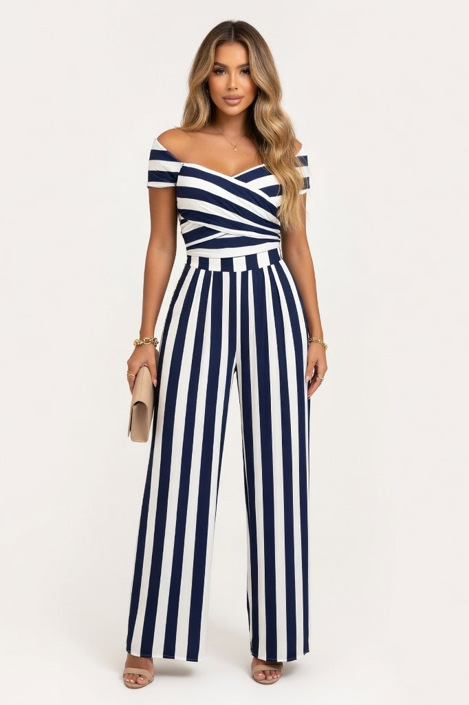 Printed Wide Leg Jumpsuit — Stripe