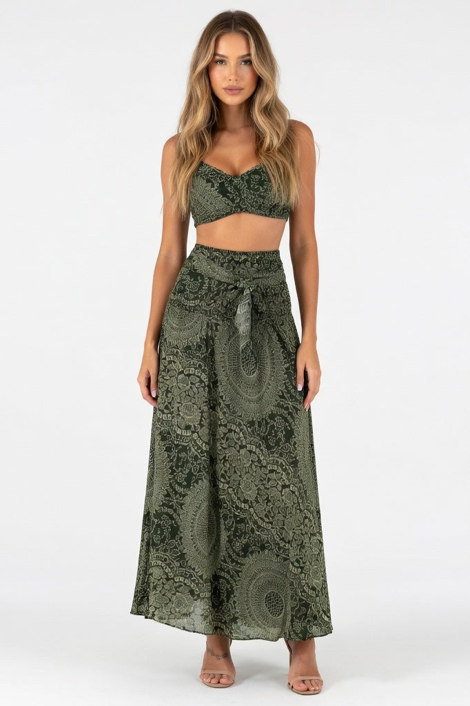 Rose Print Versatile Midi Dress — Rose Print Dark Green