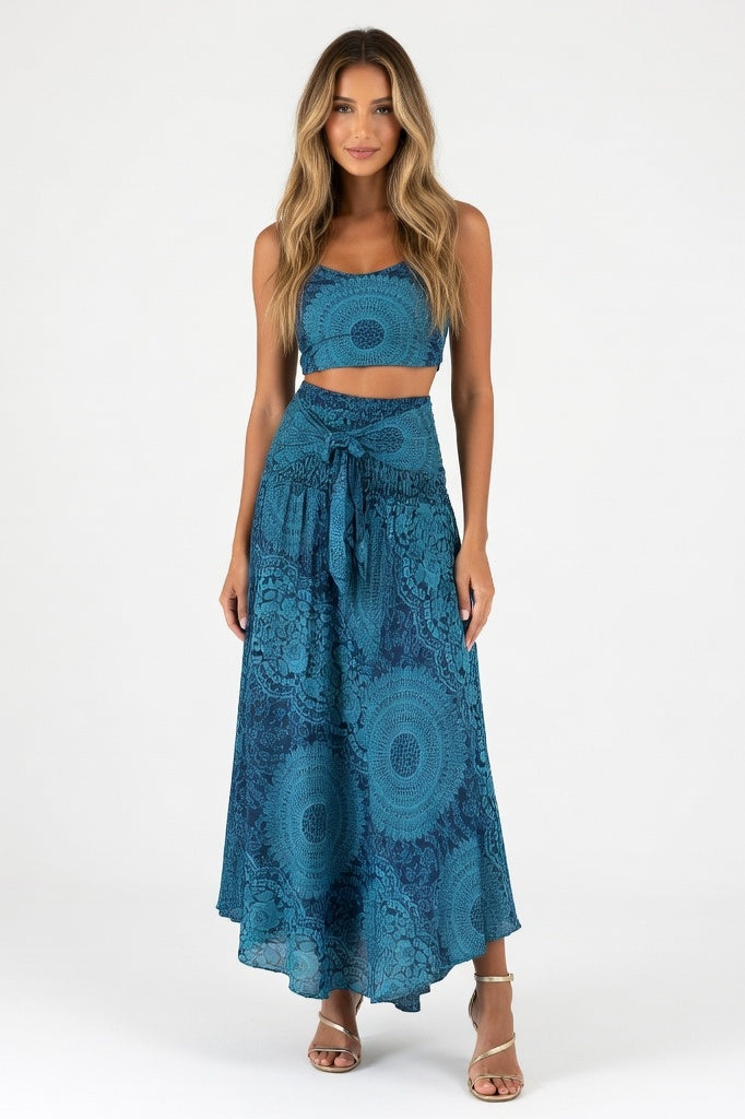 Rose Print Versatile Midi Dress — Rose Print Ocean Blue