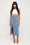 High Waist Slit Denim Skirt