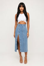 High Waist Slit Denim Skirt — front view
