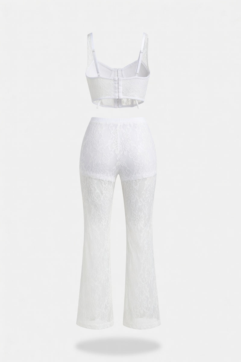 Hollow Lace Flare Trousers — back view
