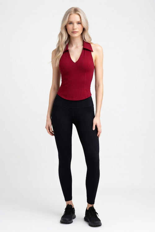 Ribbed Knit Vest Top — Burgundy