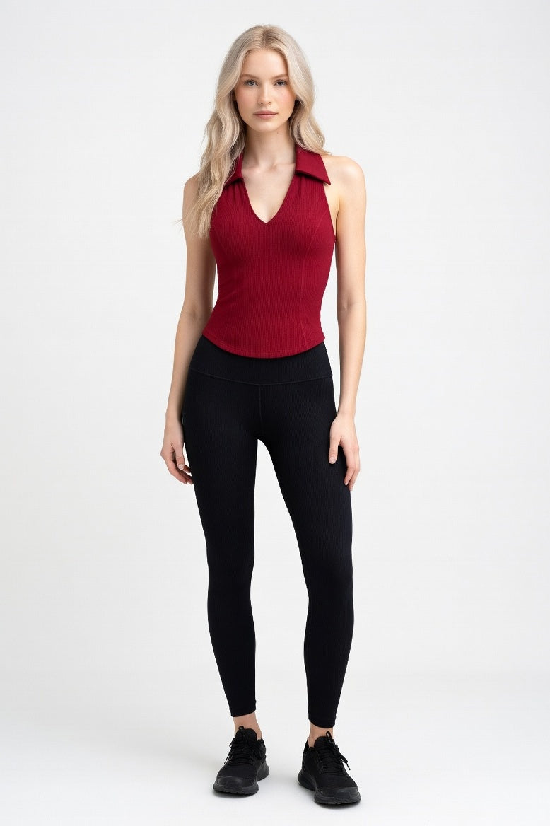 Ribbed Knit Vest Top — Burgundy