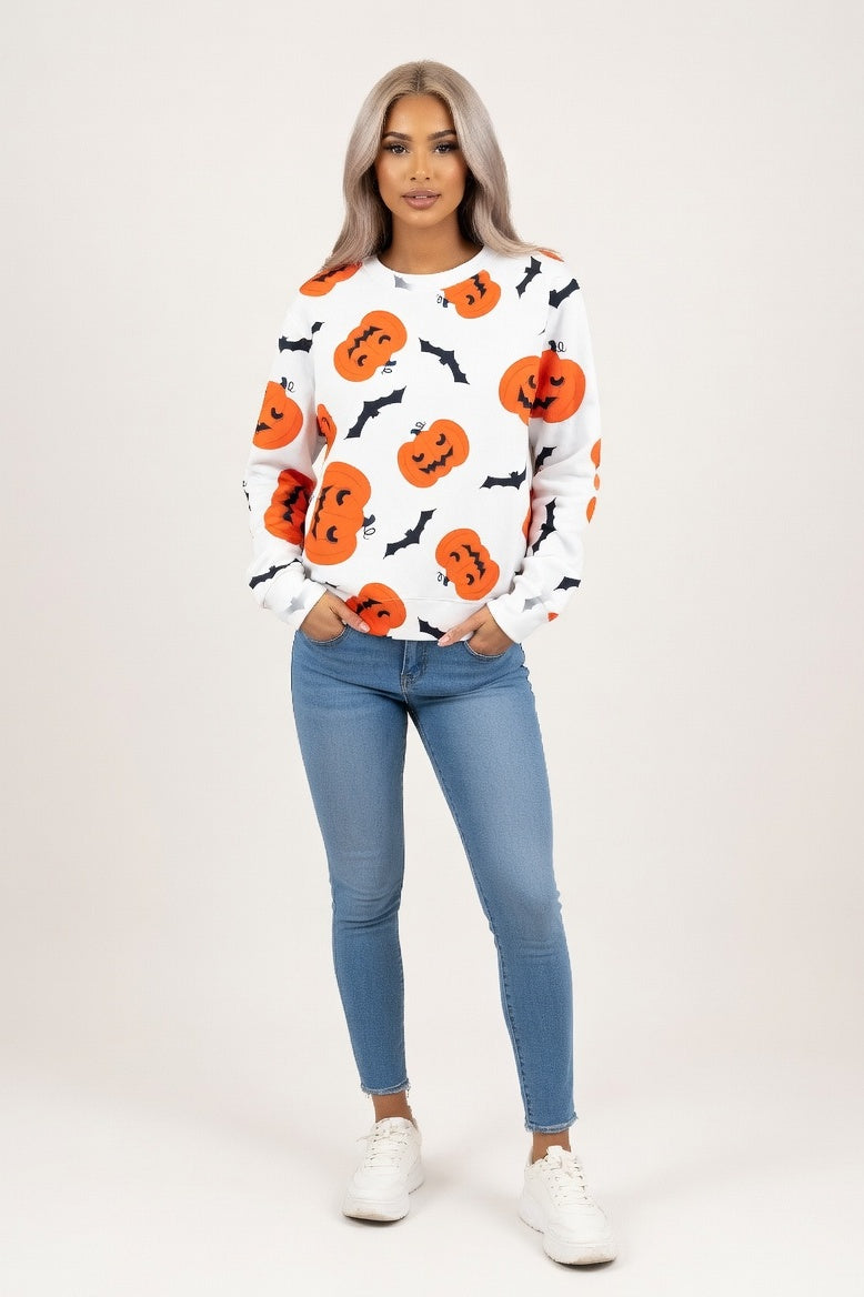 Halloween Print Sweatshirt — White