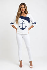 Printed Asymmetric Long Sleeve Top — front view