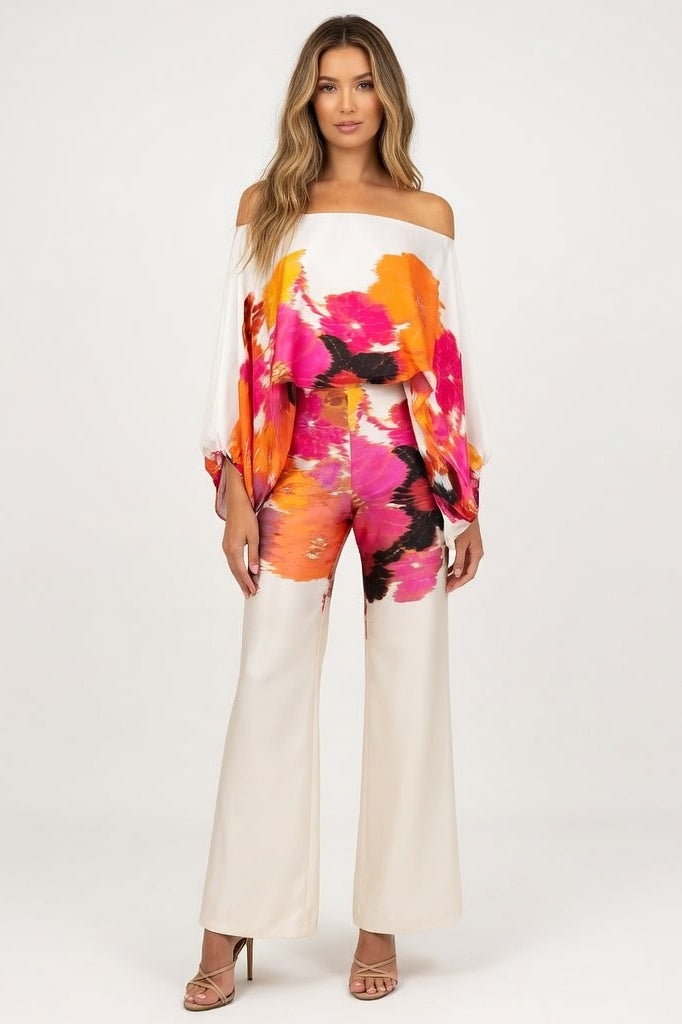 Off-Shoulder Co-ord Set — Orange Print