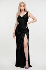 Satin Slip Dress — Black