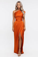 One Shoulder Split Dress — Orange