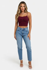Cut-Out Halter Crop Top — Dark Red