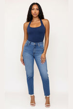 Halter Neck Viscose Top — Navy Blue