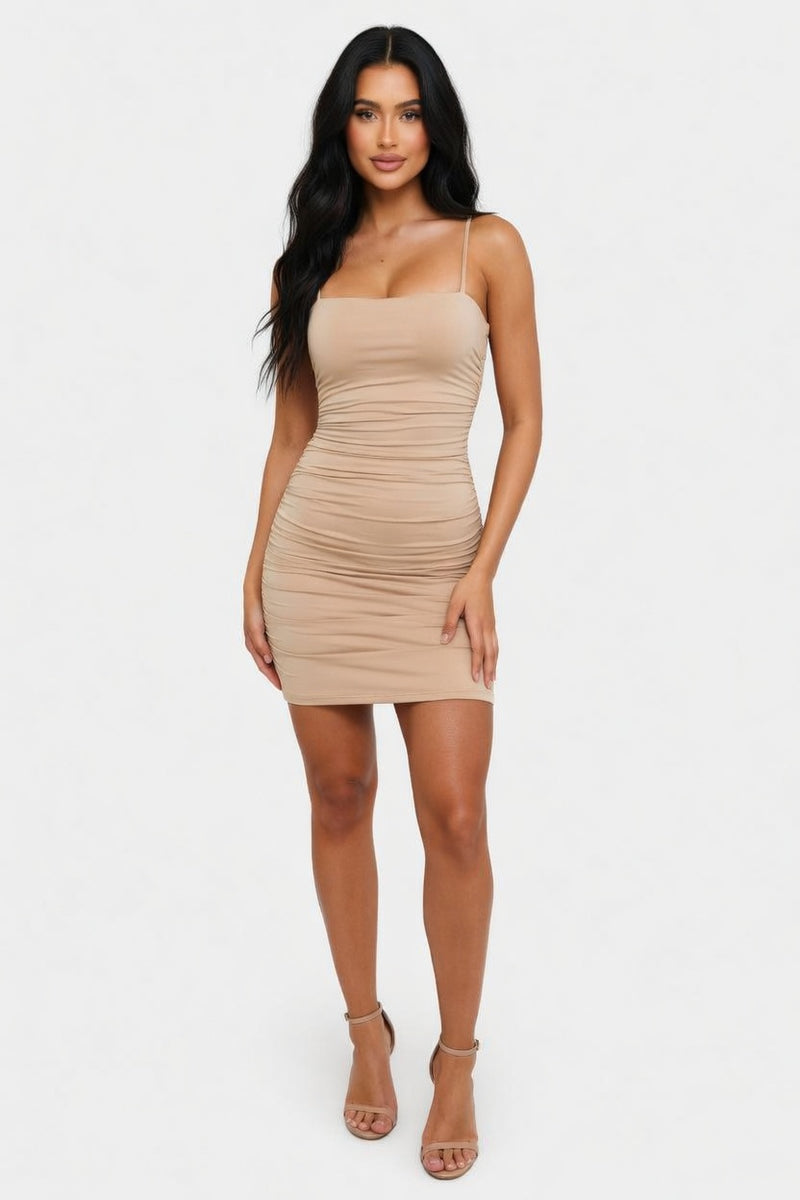 Halter Pleated Mini Dress — front view