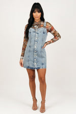Distressed Denim Halter Dress — Light Blue