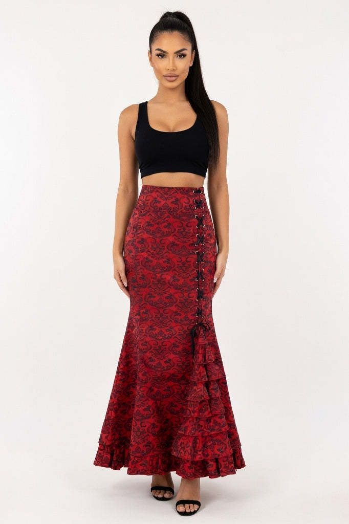 Gothic Fishtail Maxi Skirt — Red