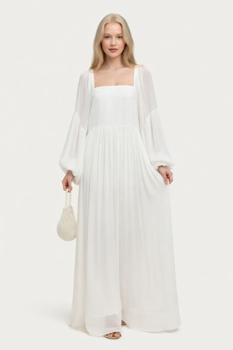 Square Neck Lantern Sleeve Dress — front view