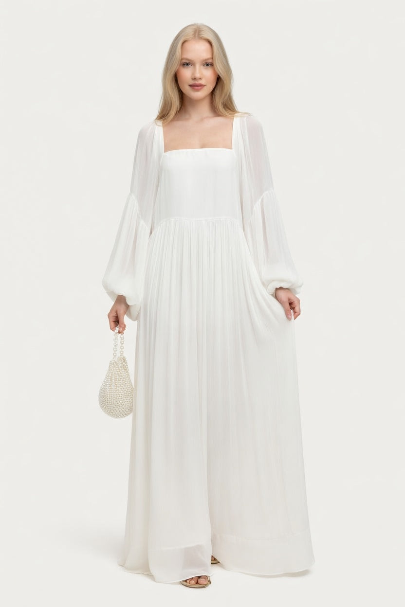 Square Neck Lantern Sleeve Dress — front view