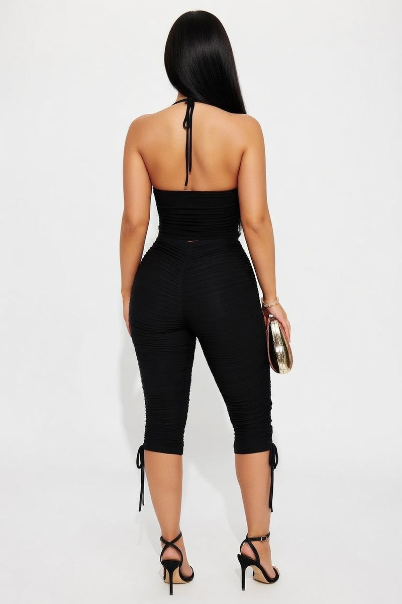 Deep V Halter Top & Cropped Pants Co-ord Set — back view
