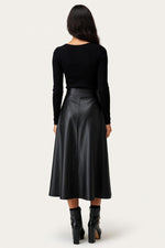 High Waist PU Leather Midi Skirt — back view