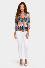Printed Shirt Lapel Top — Blue Green Short