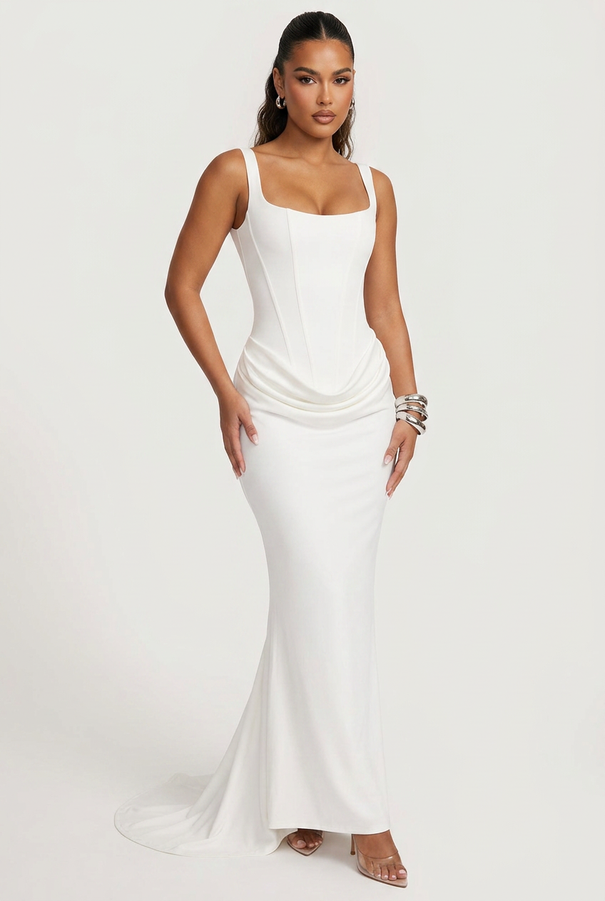 Square Neck Pleated Sleeveless Bodycon Dress — Image 1