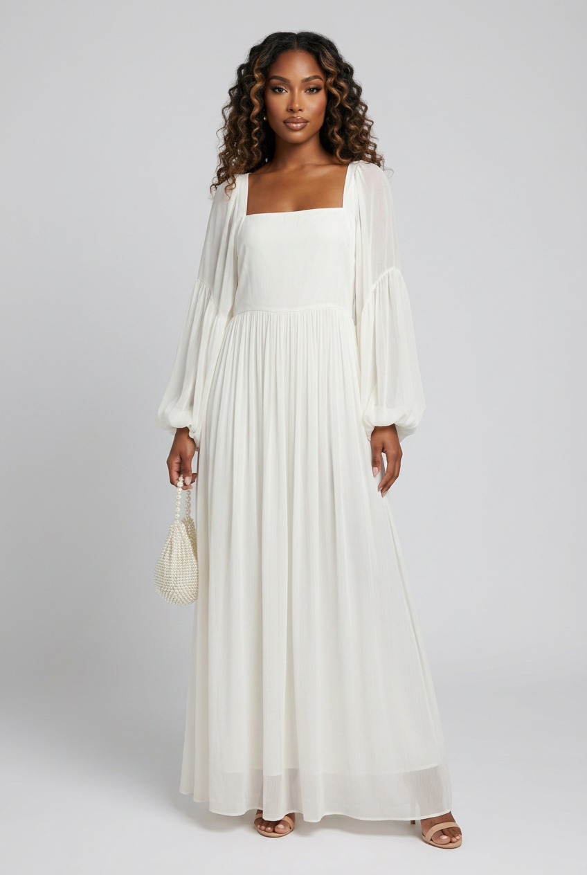 Square Neck Lantern Sleeve Dress