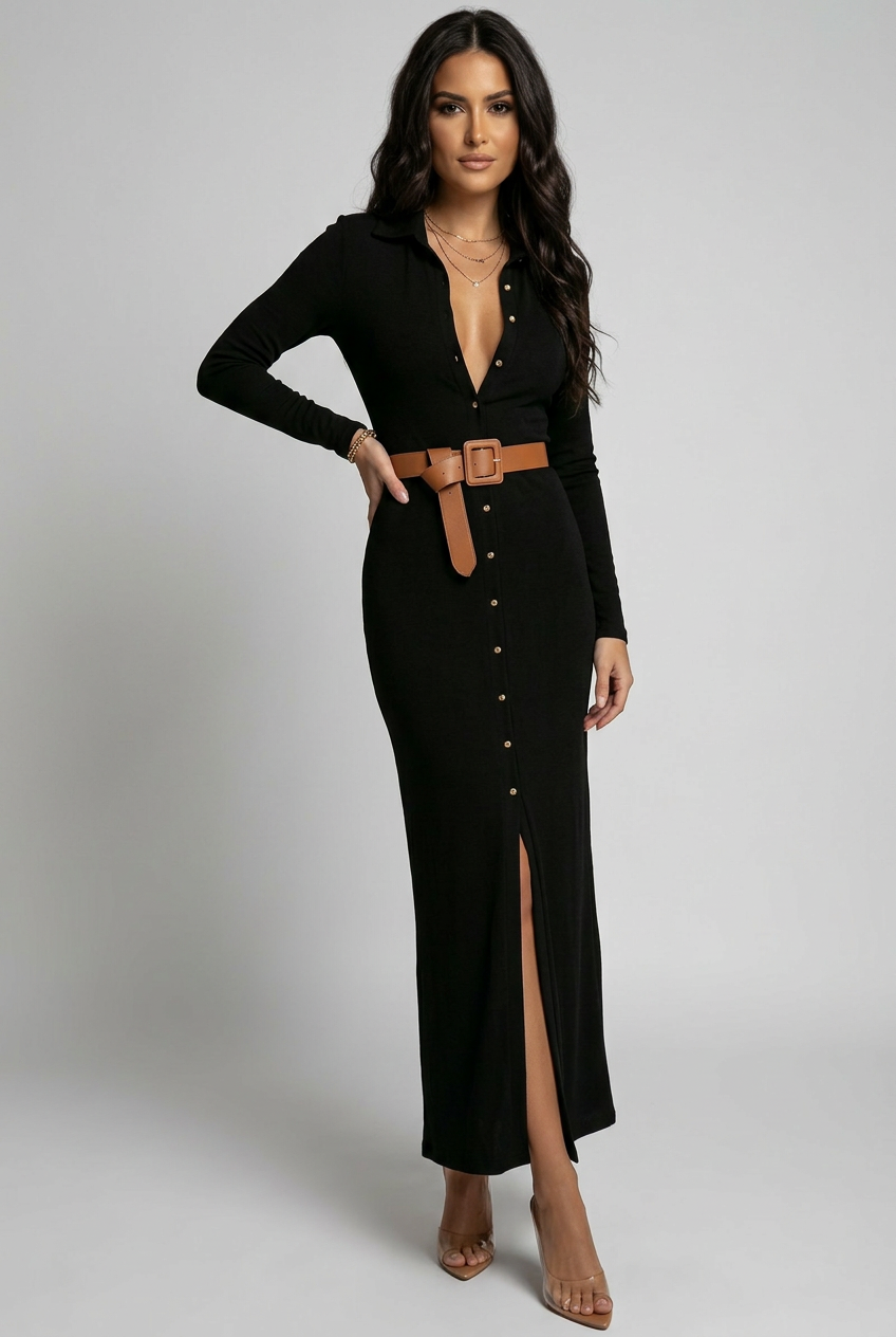 V-Neck Waist-Cinching Dress