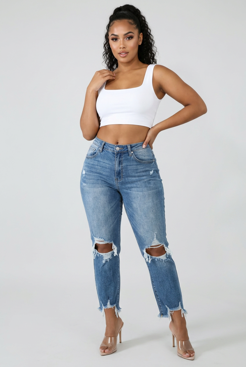 Distressed Skinny Cropped Jeans — Image 1