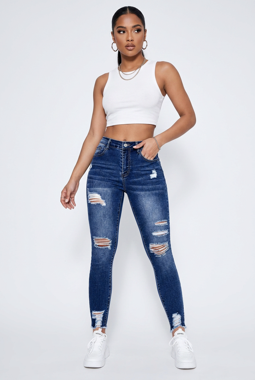 Ripped Stretch Skinny Jeans — Image 1