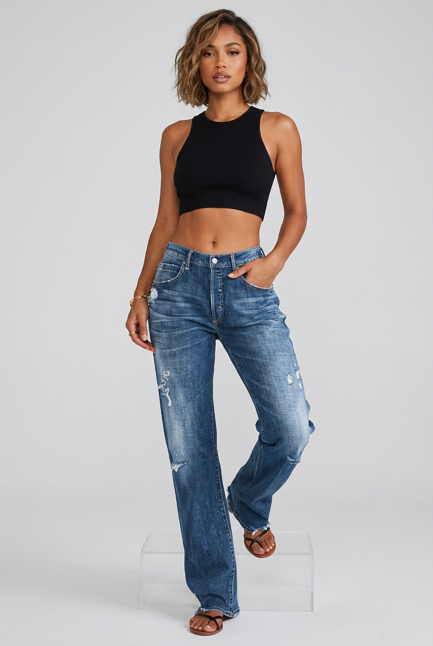 Washed Denim Flared Bootcut Jeans — Image 1