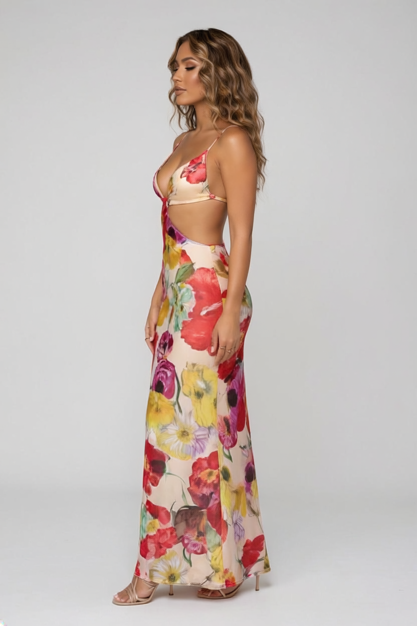 Printed Halter Backless Dress