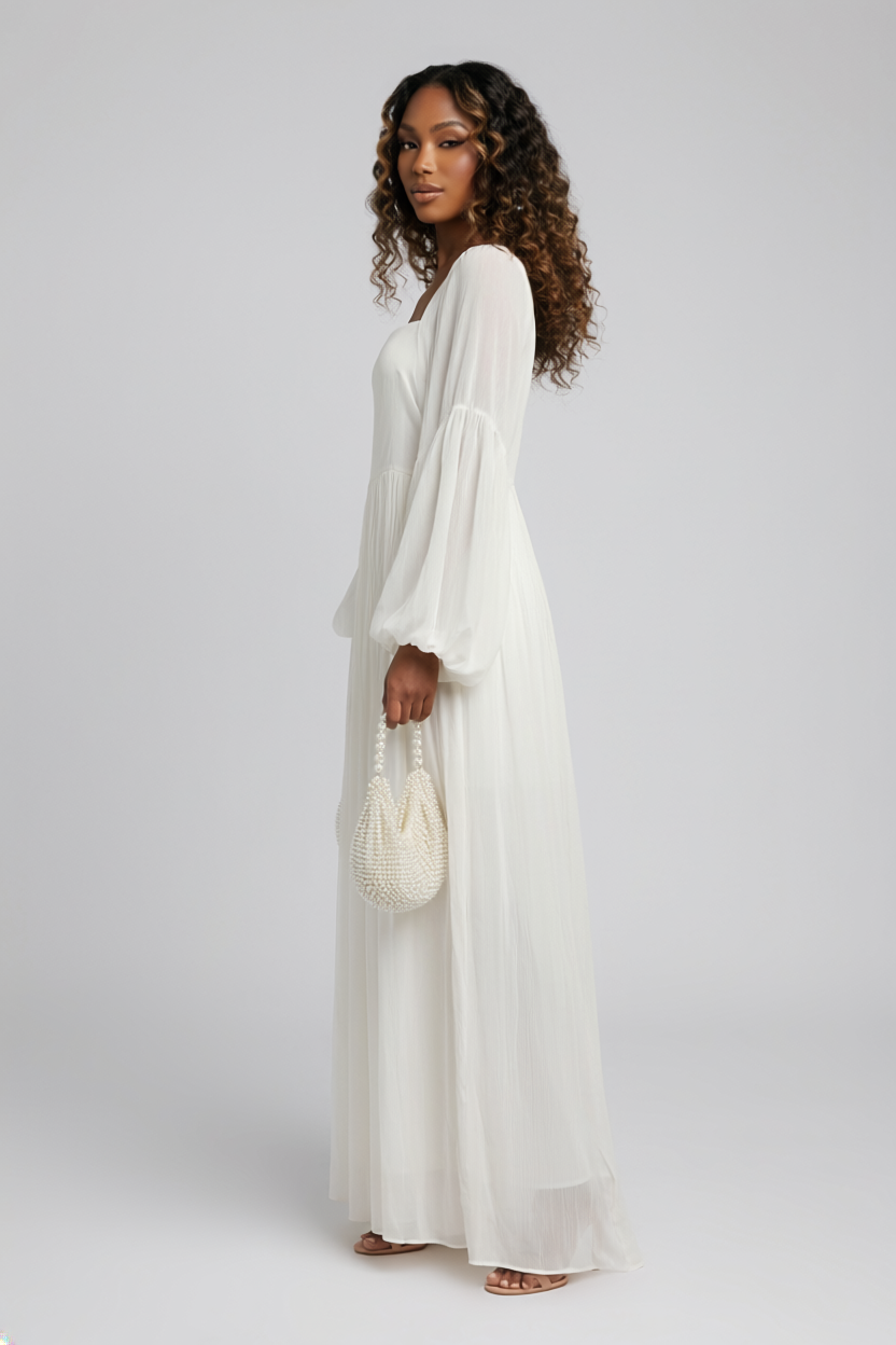 Square Neck Lantern Sleeve Dress