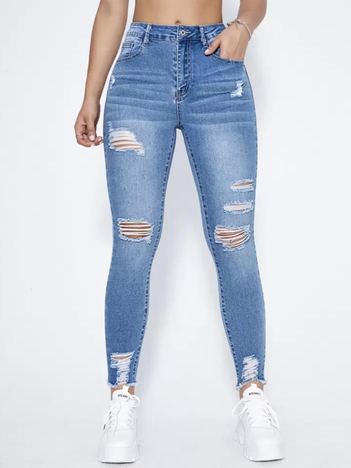 Ripped Stretch Skinny Jeans — Image 4