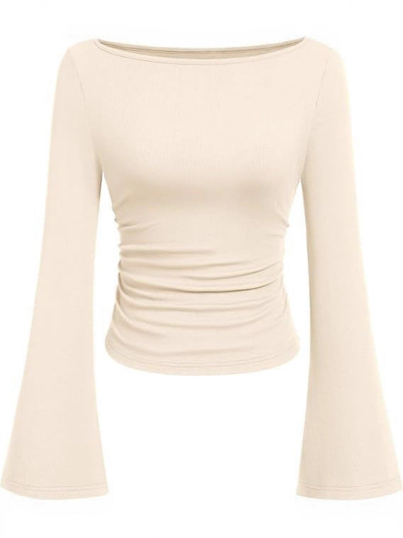 Boat Neck Flared-Sleeve Pleated Top — Image 5