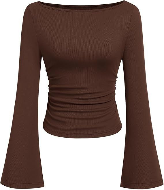 Boat Neck Flared-Sleeve Pleated Top — Image 15