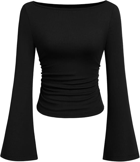 Boat Neck Flared-Sleeve Pleated Top — Image 13