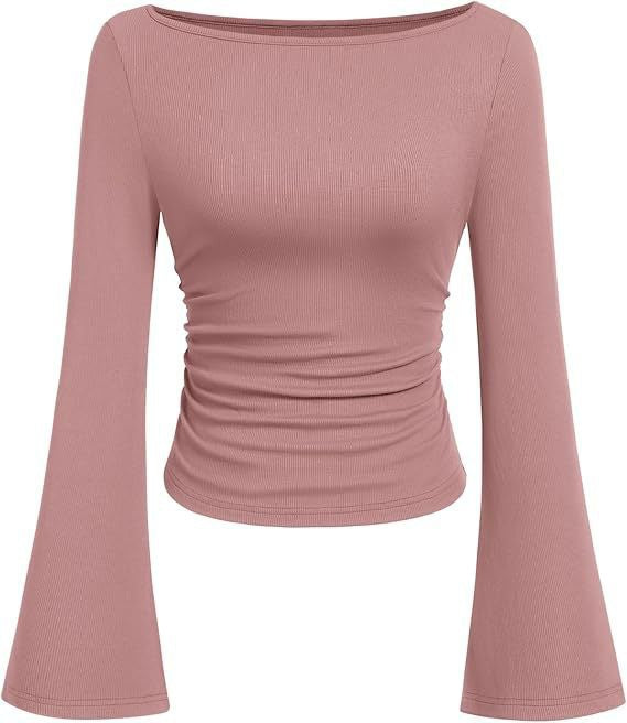 Boat Neck Flared-Sleeve Pleated Top — Image 16