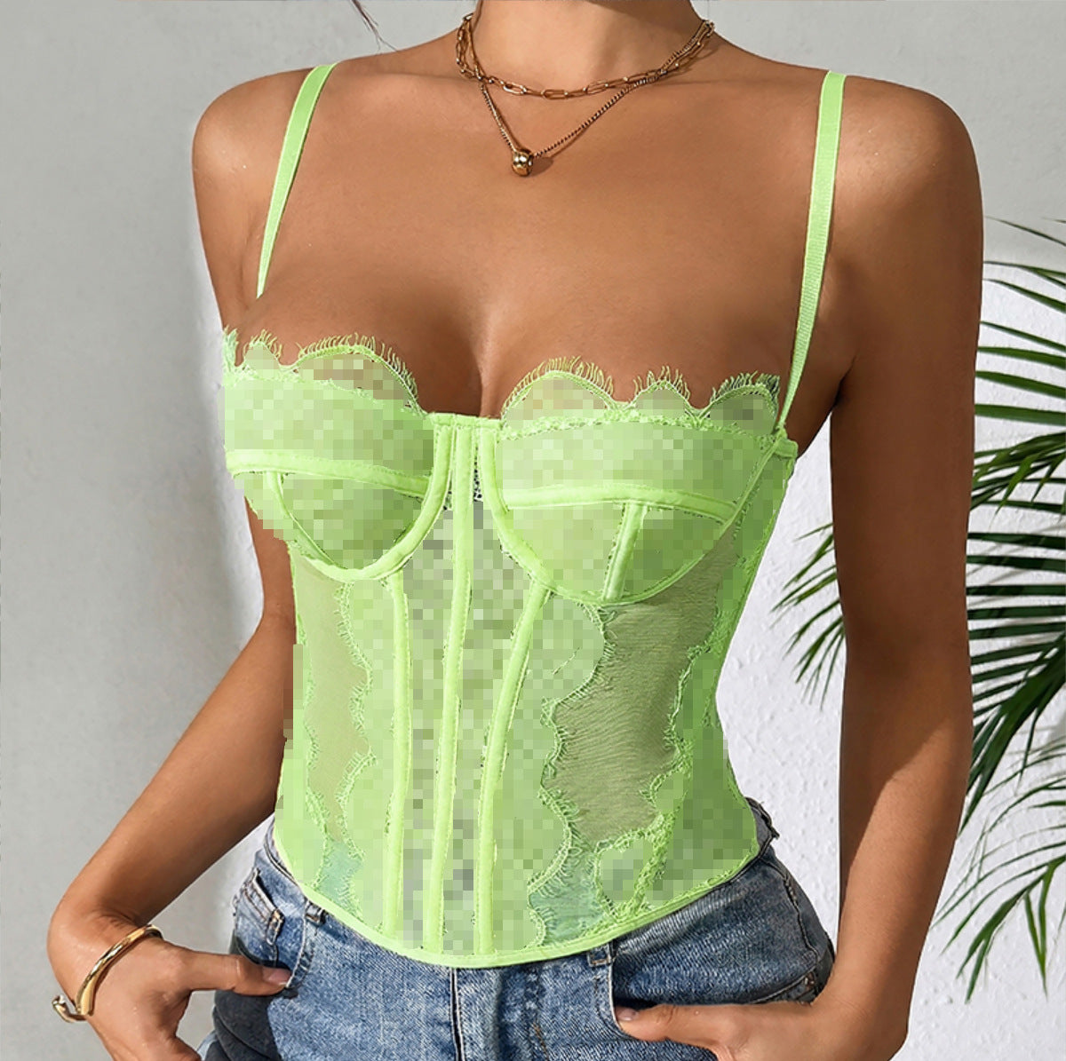 Herringbone Ruched Corset Lace Camisole-13
