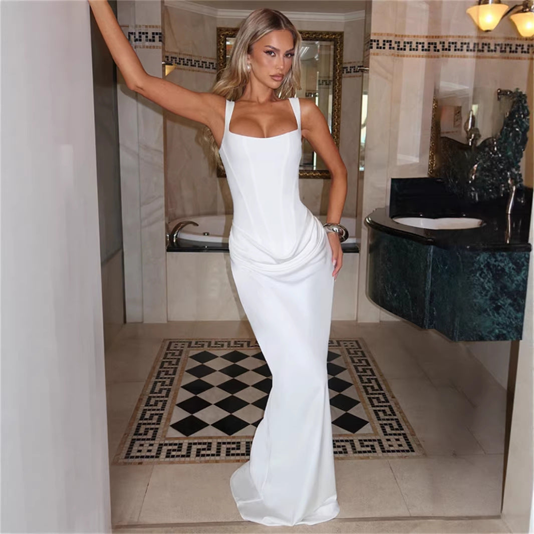 Square Neck Pleated Sleeveless Bodycon Dress — Image 3