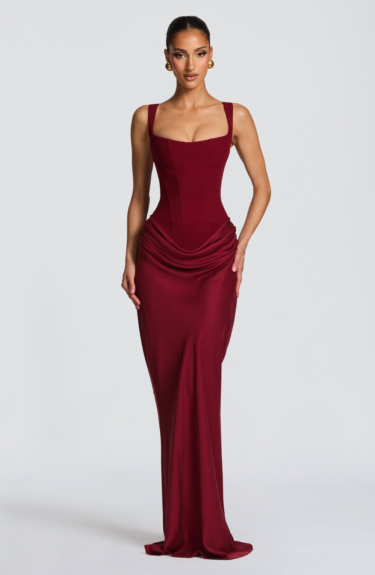 Square Neck Pleated Sleeveless Bodycon Dress — Image 9