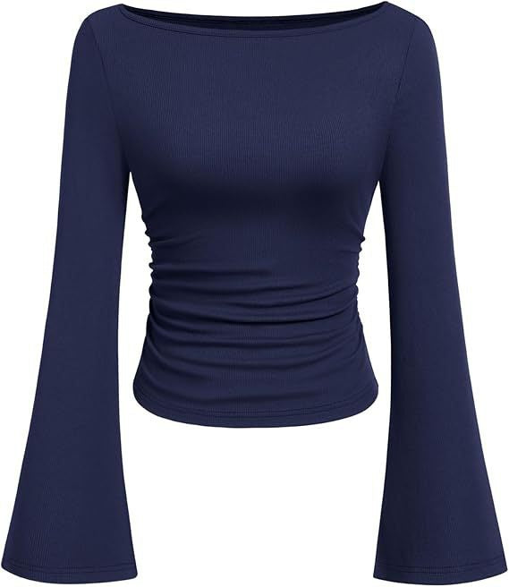 Boat Neck Flared-Sleeve Pleated Top — Image 14