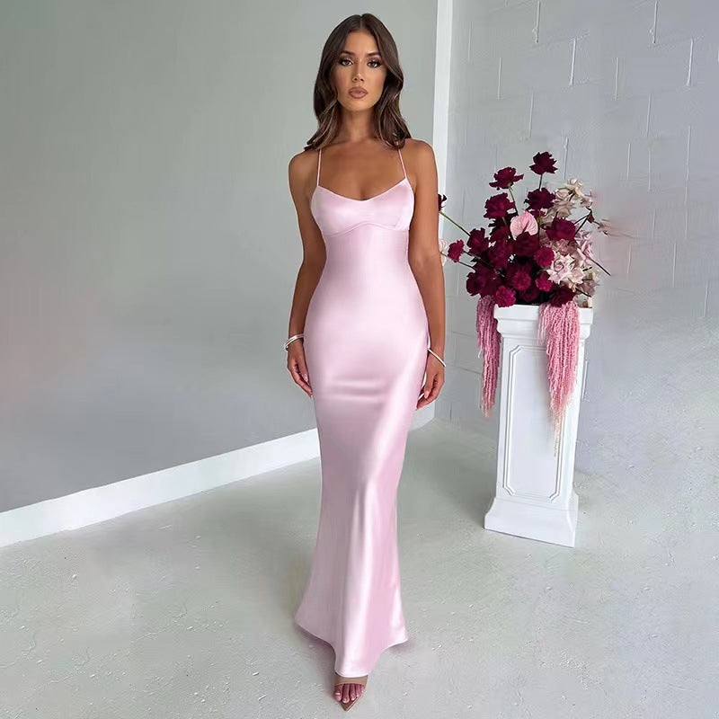 Satin Strap Open-Back Cinched Waist Slip Dress — Image 13