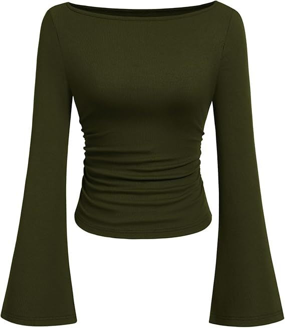 Boat Neck Flared-Sleeve Pleated Top — Image 12