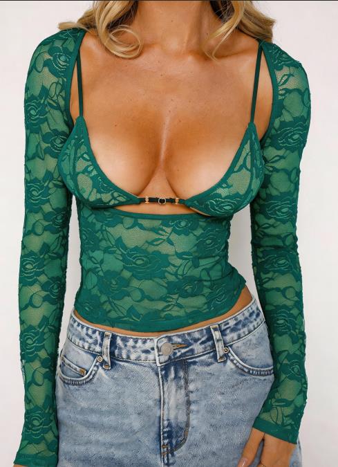 Lace Cami And Sheer Long-Sleeve Top Set-5