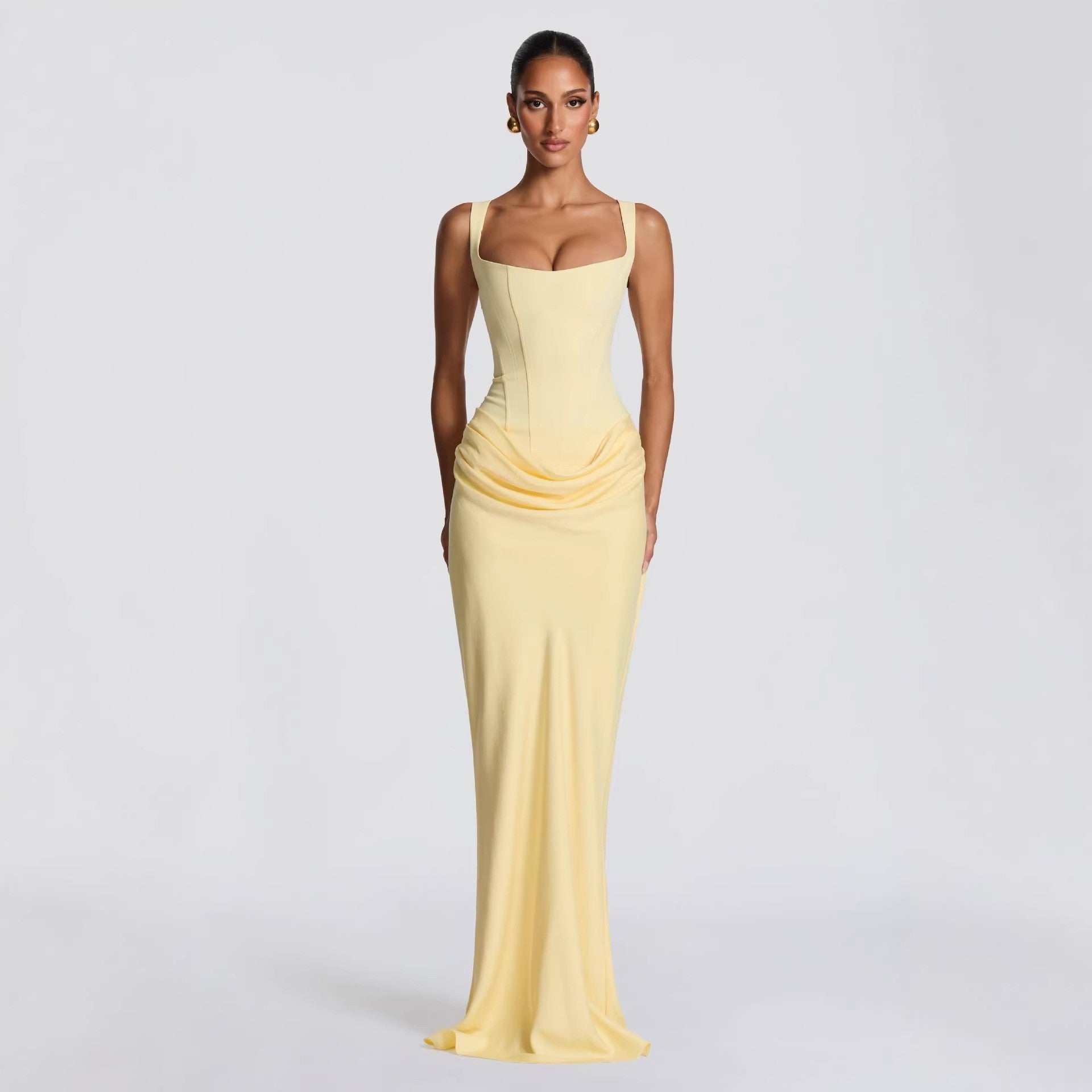 Square Neck Pleated Sleeveless Bodycon Dress — Image 11