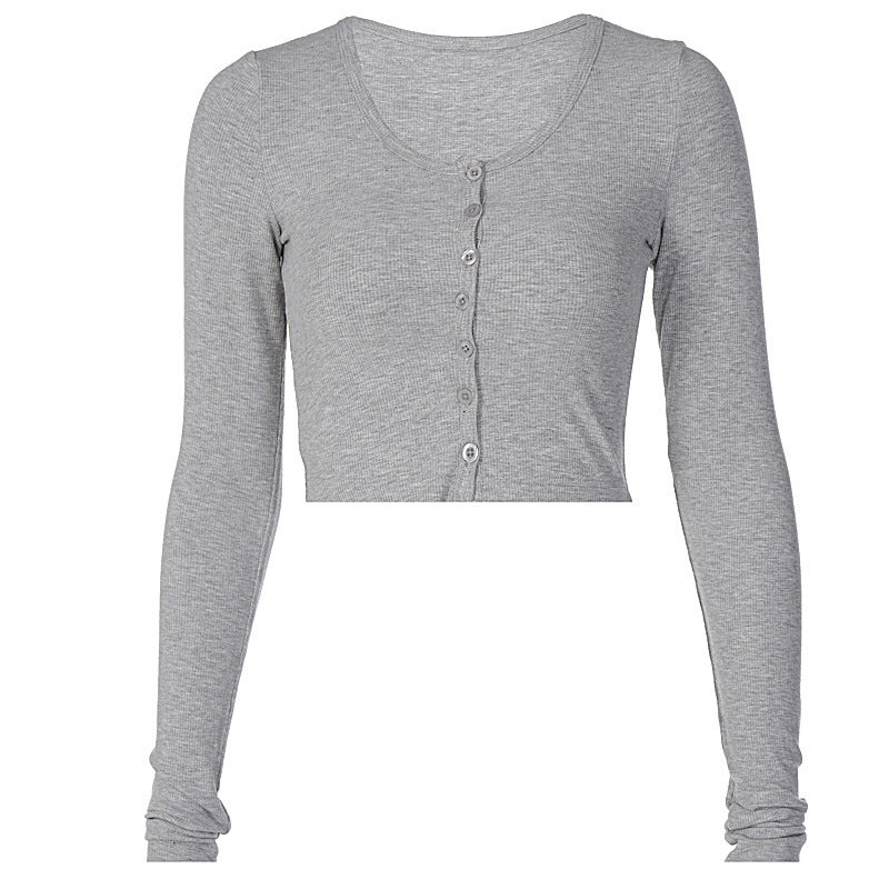 Single-Breasted Long-Sleeve Cropped Top — Image 7